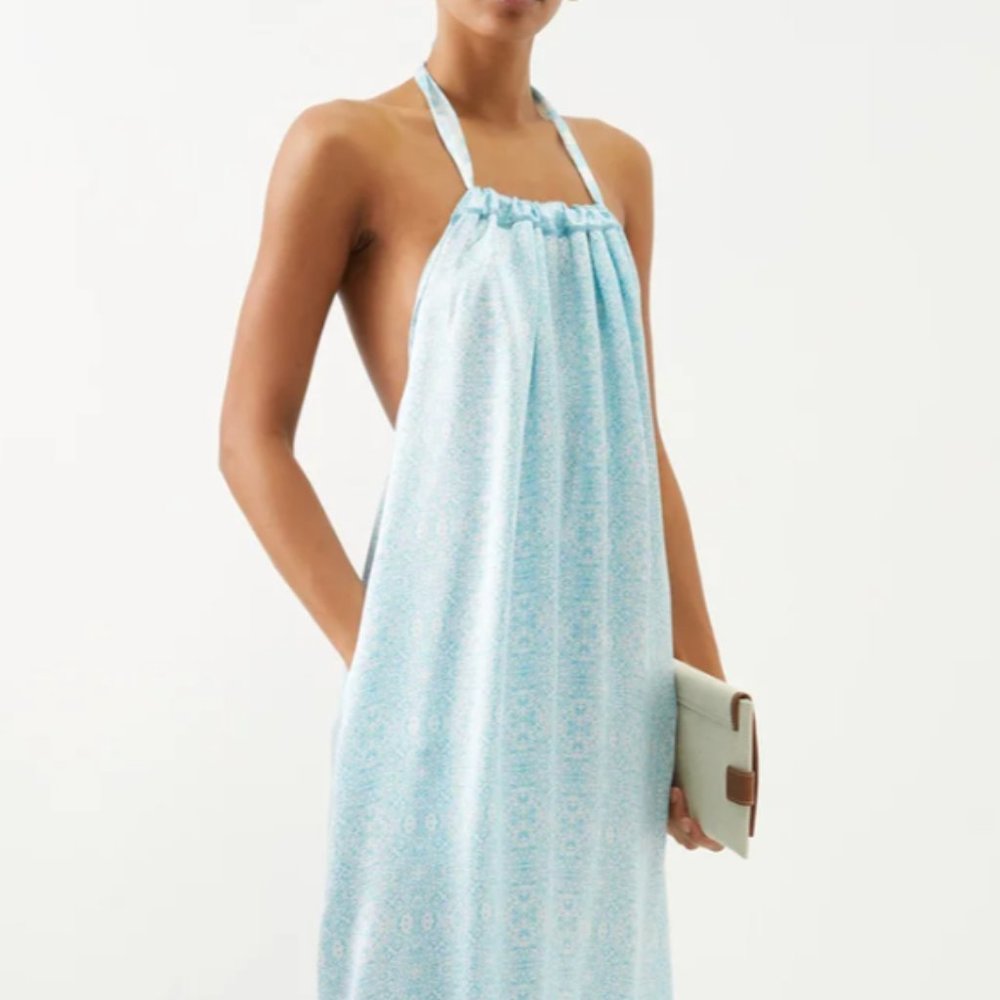 NWT LOLITA JACA ST BARTH Fleur halterneck printed silk maxi dress